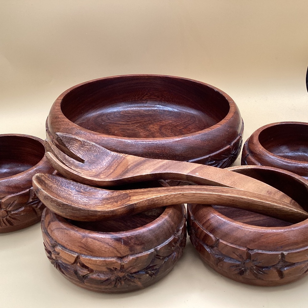 Seven piece vintage wooden bowl set